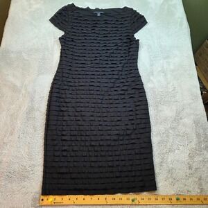 Banana Republic Sheath Dress Women Sz S Ruffle Tiered Short Sleeve Stretch Black